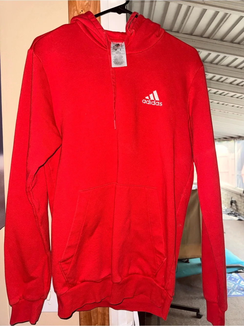 adidas Red Pullover Hoodie with White Logo